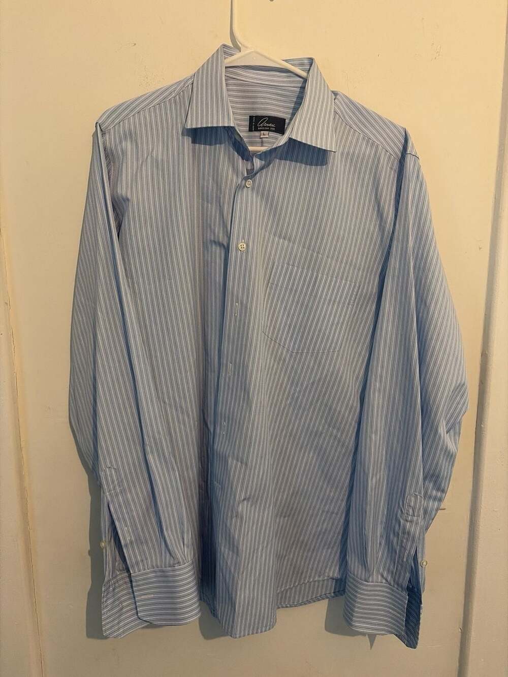 Arnau Barcelona 1930 Men's Blue Striped Long Sleeve Dress Shirt Size L